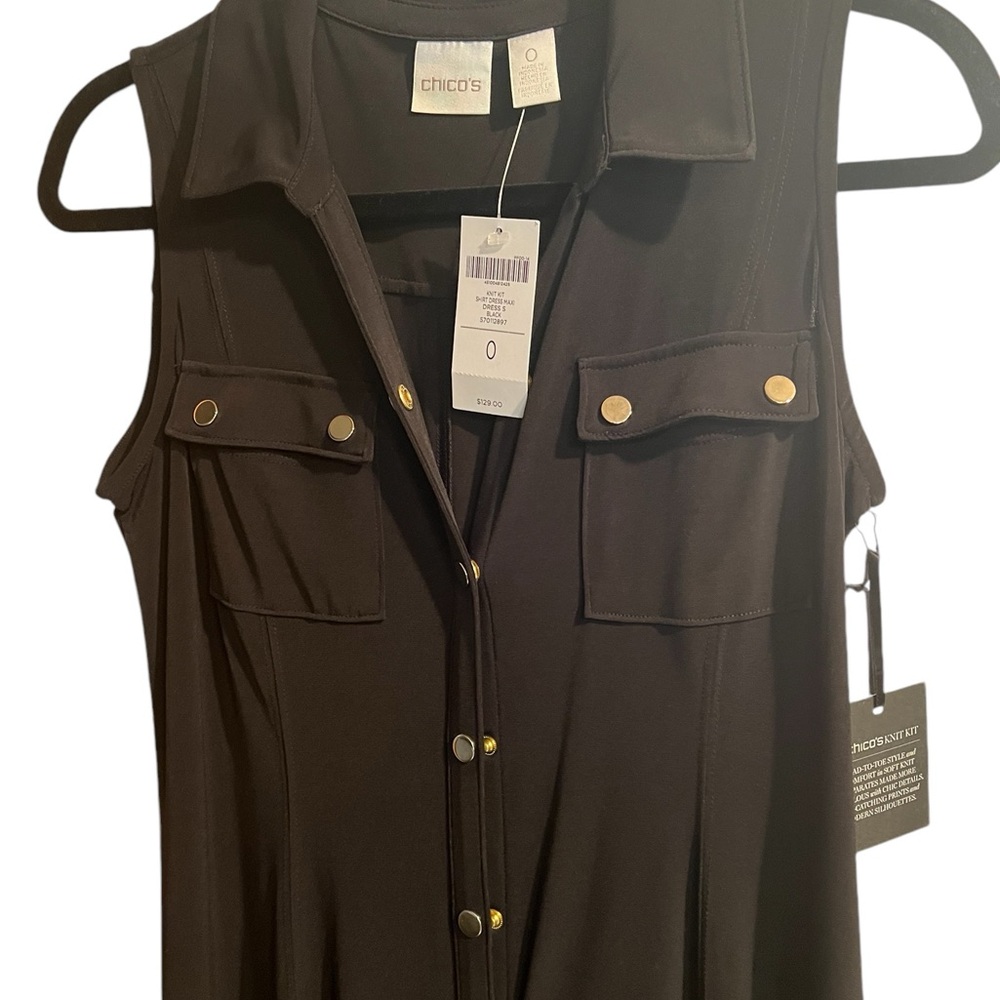 Long black dress from Chico’s with gold buttons NWT very slimming - Picture 2 of 10